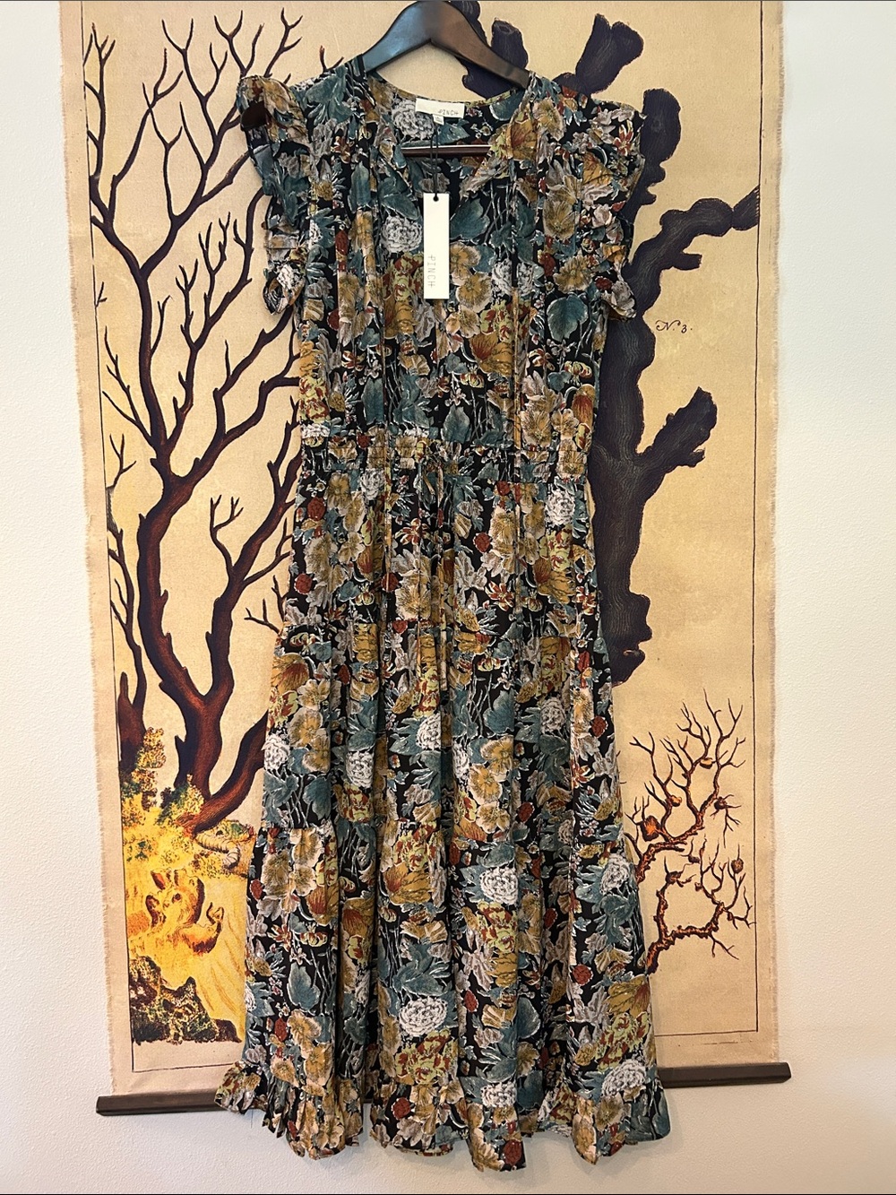 Pinch Floral Maxi Dress in Green and Mustard